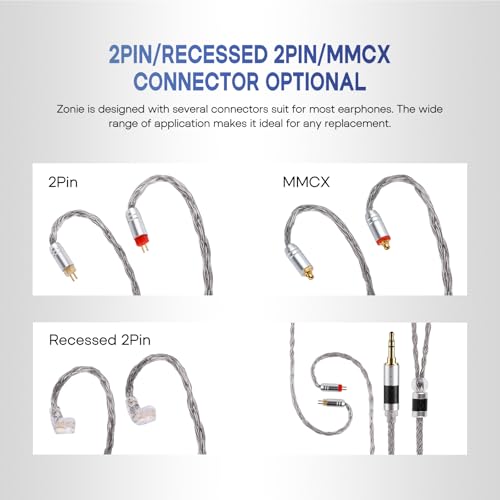 Linsoul Tripowin Zonie 16 Core SilverPlated IEM Cable, Recessed 2pin, 3.5mm - color: Grey