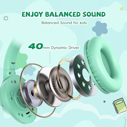 Botesty Sound Kids Headphones with Cord, 3.5mm 85/94dB Volume Limit, Green - color: Green