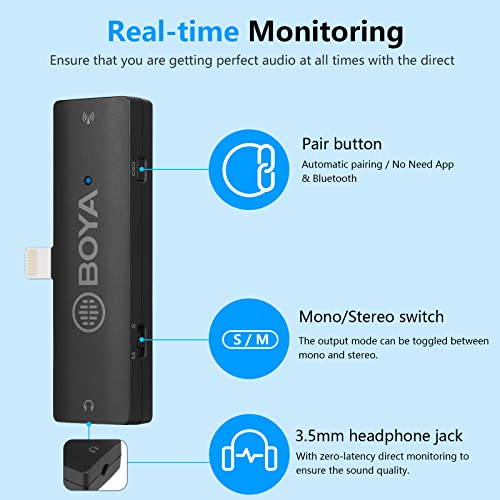 BOYA BY-XM6 S3 Wireless Lavalier Microphone for iPhone iPad, Plug Play Lapel Lav Mic for Video Recording YouTube Facebook Live Stream Podcast Interview Vlog - size: Lightning(RXD+TX)