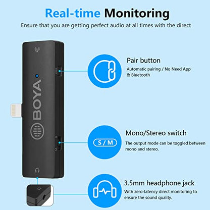 BOYA BY-XM6 S3 Wireless Lavalier Microphone for iPhone iPad, Plug Play Lapel Lav Mic for Video Recording YouTube Facebook Live Stream Podcast Interview Vlog - size: Lightning(RXD+TX)
