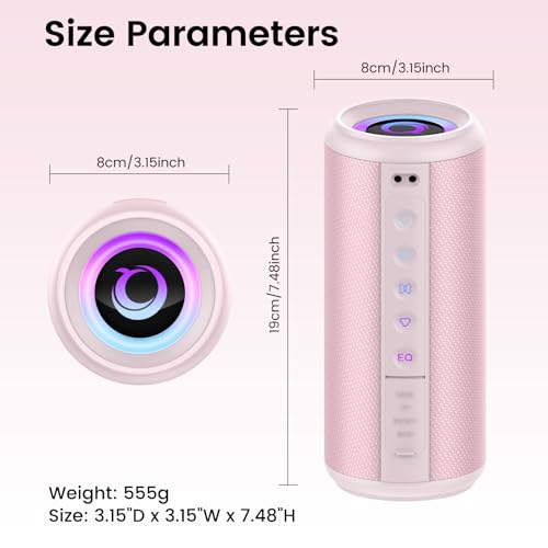 Portable Bluetooth Speaker, 2026 Bluetooth 5.4 Wireless Speaker with 20W HD Loud Stereo Sound, TWS Pairing, 20H playtime, RGB Lights, IP7, Built-in Mic, for Outdoor, Home, Beach, Party, Gift, Pink - color: Pink