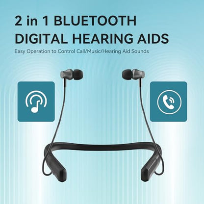 Hearing Aids, Bluetooth Hearing Aid for Seniors Adults, Neckband Rechargeable Hearing Amplifiers with Volume Control