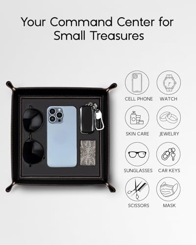 VLANDO Valet Tray, Foldable PU Leather Catchall Tray, Black - color: Black, size: Square