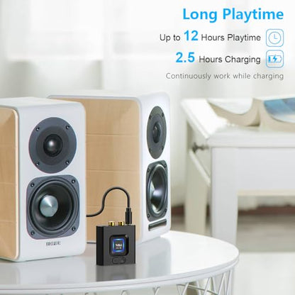 1Mii ML201 Bluetooth 5.1 Audio Receiver for Home Stereo RCA 3.5mm Jack | 12H Playtime, Dual Link, Wireless Hi-Fi Music Streaming from Phone to Powered Speaker/Old Stereo Receiver
