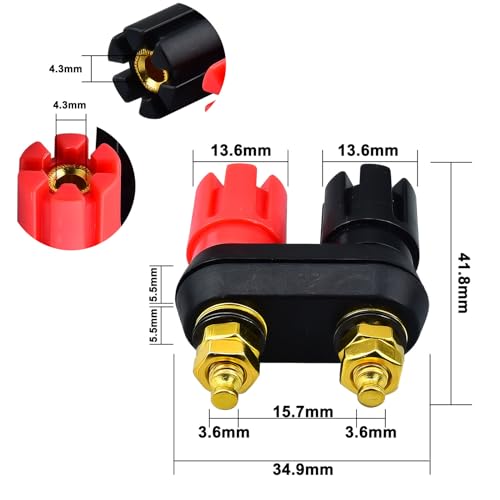 onelinkmore 4mm Speaker Binding Post, Female Banana Jack, Audio | Red and black panel-mount binding posts accept compatible 4mm banana plugs or bare speaker wire up to 12 AWG - color: 2-Way Banana Plugs