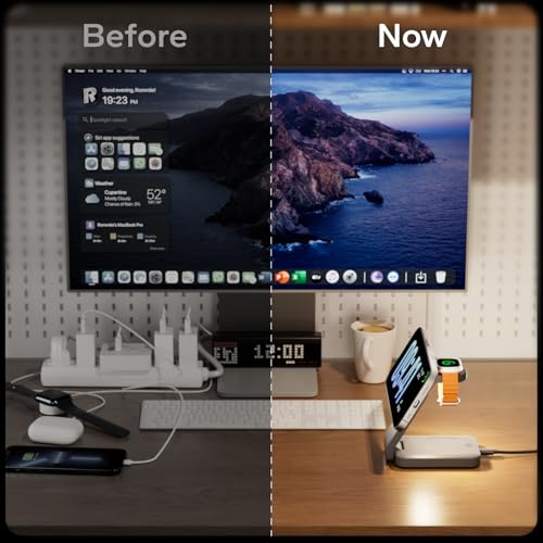 Eazpower 3 in 1 Foldable Wireless Charging Station for MagSafe, Nightstand Magnetic Charger Stand for iPhone 17 16 15 14 Pro Max, Travel Charging Dock with Night Light for Apple Watch/AirPods (Gray) - color: Gray