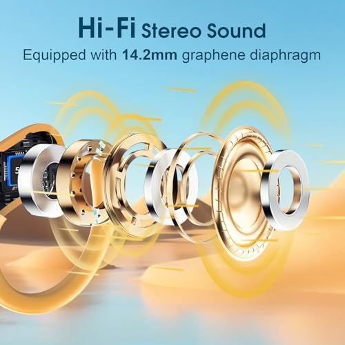 Wireless Earbuds 75H Bluetooth 5.4 Sport Headphones with Earhooks, Yellow | IPX7 Waterproof In-ear Buds Feature ENC Noise Cancelling Mic & Deep Bass. Stereo Sound Device for Gym Running Workout - color: Yellow