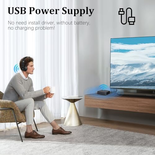 Optical Bluetooth 5.0 Transmitter Receiver for TV to Headphones with Volume Control, Low Latency Wireless Audio Adapter Support AUX/Coaxial/Optical Audio Inputs for TV/PC/Airplane, No Battery