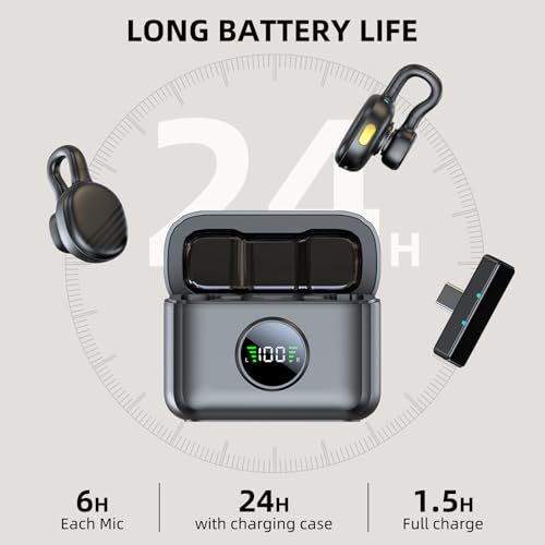 Mini Wireless Microphone for iPhone and Android Content Creator Mic | USB C Lavalier, Charging Case, 21H Battery, Noise Canceling, Video Recording