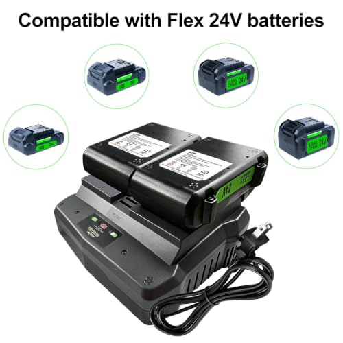DTK 24V 3A Dual Charger Compatible with Flex 24V Charger Lithium Batteries Rapid Ultra Turbo Battery Charger