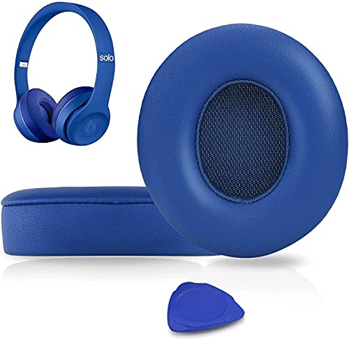 SoloWIT Earpads Cushions Replacement for Beats Solo 2 & Solo 3 Wireless On-Ear Headphones, Solo2 Solo3 Ear Pads with Soft Protein Leather, Added Thickness - Blue - color: Blue