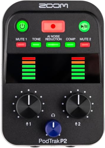 Zoom PodTrak P2 Podcast Recorder Bundle | For Podcasting & Interviews | AI Noise Reduction | 2 USB Mic Inputs | 2 Headphone Outputs + 64GB Memory Card