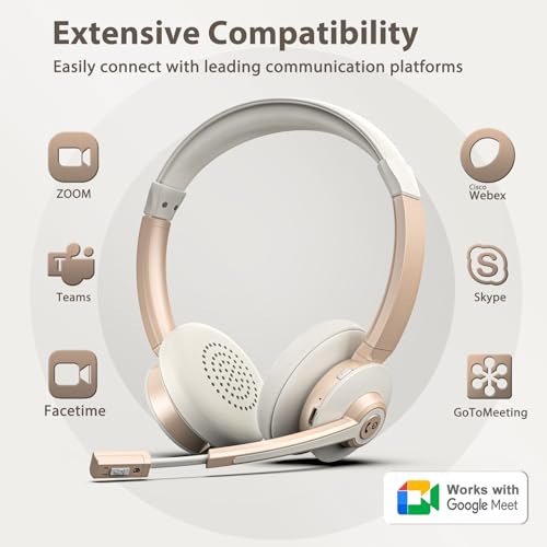 Wireless Headset, Bluetooth Headphones with Microphone AI Noise Canceling/Charge Dock, Wireless Headset with Mic Mute & USB Dongle for Computer Phone Remote Work Office Call Meeting Teams