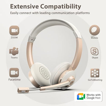 Wireless Headset, Bluetooth Headphones with Microphone AI Noise Canceling/Charge Dock, Wireless Headset with Mic Mute & USB Dongle for Computer Phone Remote Work Office Call Meeting Teams