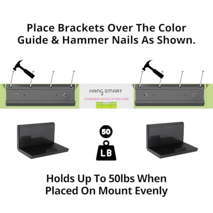 HangSmart TV Soundbar Mount NO Stud & NO Drill Easy Install, DIY Universal Sound Bar Wall Mount Bracket, Holds up to 50LBS, Adjustable fits Most Soundbars. (White) - color: White, size: 1 Pack