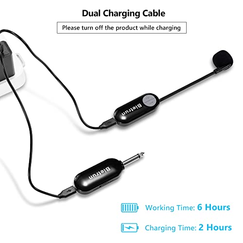 Bietrun Wireless Microphone Headset with 1/4''Plug, 165ft Range, UHF Wireless Headset Mic & Handheld Mic 2 in 1, for Karaoke Speaker, Amplifier, Speakers, PA System, Teaching, Fitness (Black) - color: Black