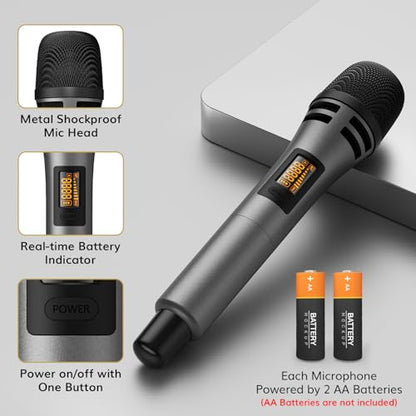 TONOR Wireless Microphone System, Handheld Mic Set with Headset/Lapel Mics | Lavalier Mic with Bodypack Transmitter, Receiver, 60 m/200ft Range Compatible with PA Speaker, for Karaoke, Singing, Church - style: 2 Handheld 2 Bodypack Mics