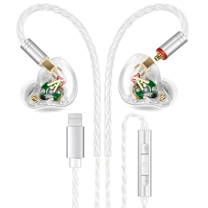 Audiovance Vibes 202ML HiFi 유선 이어버드, 아이폰 14/13/12/11/X, 프로 맥스용 | 마이크가 있는 인이어 헤드폰, 선명한 사운드, 딥 베이스, 소음 차단 이어버드, 실버 도금 코드, 편안한 핏, 케이스 - color: 2-투명