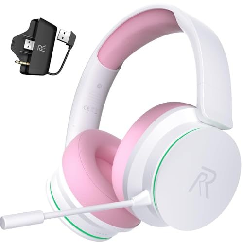 RYR Wireless Gaming Headset for Xbox Series X|S, Xbox One, White-PinkWhite | Bluetooth 5.3, 3D Surround Sound, Rotatable Earmuffs, Gaming Headphones with Noise Canceling Microphones - color: Pinkwhite