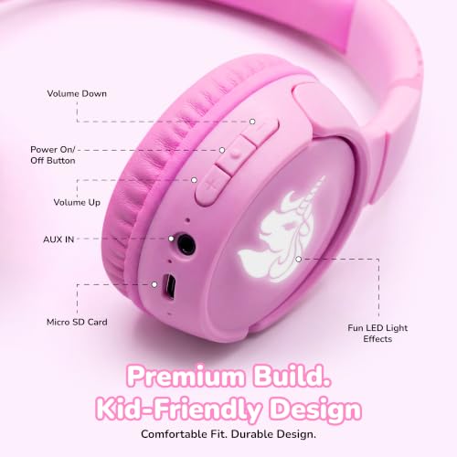 Kids Safe Wireless Light Up Headphones, Foldable Tangle-Free 3.5mm Jack, Volume Limiting 85/94dB, Over-Ear with Microphone for School/Toddlers/Teens/Boys/Girls/Ipad/Tablet/Kindle/Phones/Travel/Plane - color: Purple