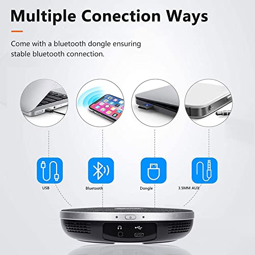 TONGVEO Bluetooth Speakerphone Conference Microphones, Wireless Conference Speaker 360°Voice Pick up with 4 AI Noise Cancellation Mics USB/Dongle/Bluetooth Connection 8 Hour Call Time for 8-12 People - color: Gray