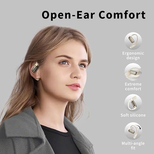 BUGANI Open Ear Headphones, Bluetooth 5.2 Open Ear Earbuds with Microphone, ENC Clear Talk, Immersive Stereo Sound, Fast Charging, 32H Playtime, Waterproof, White