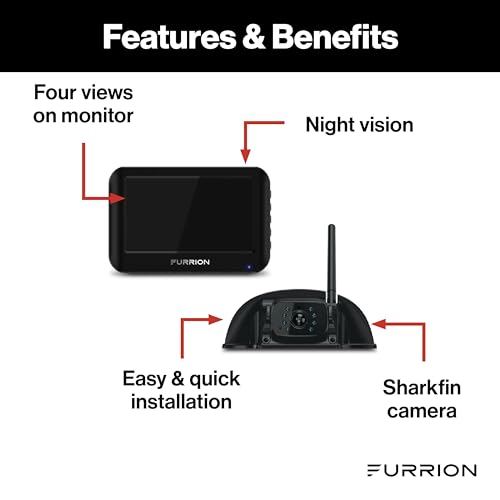 Furrion Vision S Wireless RV Backup Camera System, 4.3" Monitor, FOS43TASF | 2.4GHz Digital Connection, 720 x 480 Resolution, Night Vision, Motion Detection, IP65 Rear Unit, Supports Up to 4 Views - size: 4.3 inch