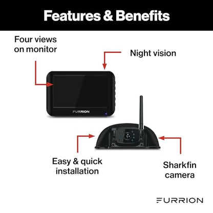 Furrion Vision S Wireless RV Backup Camera System, 4.3" Monitor, FOS43TASF | 2.4GHz Digital Connection, 720 x 480 Resolution, Night Vision, Motion Detection, IP65 Rear Unit, Supports Up to 4 Views - size: 4.3 inch