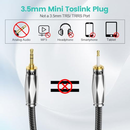 EMK Toslink to Mini Toslink Optical Audio Cable 24K Gold-Plated Digital S/PDIF Fiber Optic Cables for Home Theater,Sound Bar,TVs,Amplifiers,Hi-Fi Systems (26FT/8M) - size: 26FT/8M