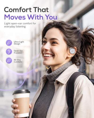 On Ear Bluetooth Headphones, Open-Ear Headphones Wireless with 4-Mic ENC for Crystal Clear Calls, 52H Total Battery, Dual Device, Sport Clip On Headset for Running & Travel，Non-speaker (Snow-white) - color: Snow-white