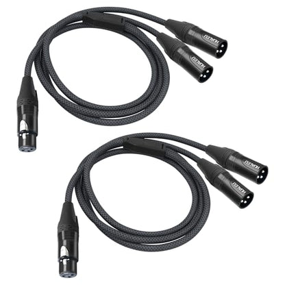 HUELAU 2Pack XLR Female to Dual XLR Male Y Splitter Cable, 1 Female to 2 Male Y Cable for Micphone Mixer Amplifier- 3.3Feet - color: XLR 1 Female to 2 Male, size: 3.3Ft*2Pack