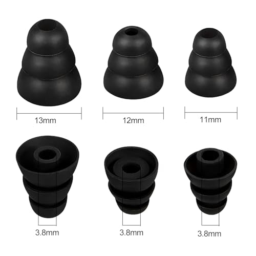 9 Pairs Replacement Earbud Tips Triple Flange Ear Tip for Most in Ear Headphones (Inner Hole 3.8mm) Earbud Covers Triple Flange Noise Isolate Silicone Ear Bud Tips, Black S M L