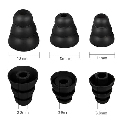 9 Pairs Replacement Earbud Tips Triple Flange Ear Tip for Most in Ear Headphones (Inner Hole 3.8mm) Earbud Covers Triple Flange Noise Isolate Silicone Ear Bud Tips, Black S M L