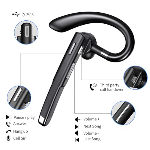 Bluetooth Headset with Mic for Work 500Hrs Standby Time with Charging Case 270 Degrees Rotatable Microphone with LED for Truck Driver Bussiness Office Travel