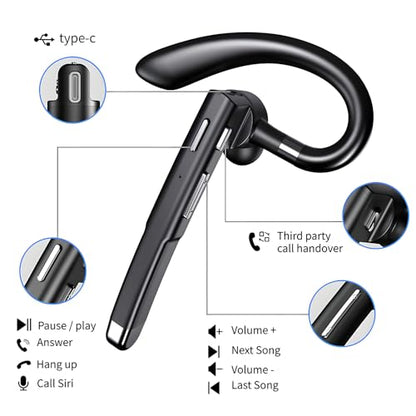 Bluetooth Headset with Mic for Work 500Hrs Standby Time with Charging Case 270 Degrees Rotatable Microphone with LED for Truck Driver Bussiness Office Travel