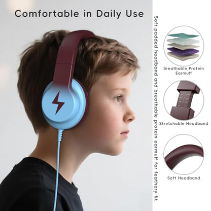 Candy Bila Wired Kids Headphones with Microphone, 85dB Safe Volume | Volume Limiter 85/94dB, HD Stereo Sound, Microphone and Wired Control,Foldable Design, Gradient Caramel Blue - color: Gradient Caramel Blue