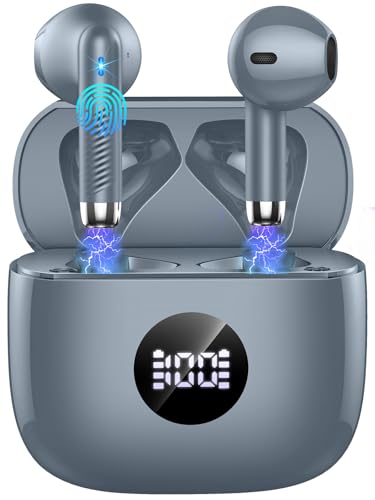 Wireless Earbuds, Bluetooth 5.4 Ear Buds, LED Power Display, 6D Bass Stereo | 4 ENC Noise Cancelling Mic, HiFi Stereo, In-Ear Headphones, 40H Playback Mini Case, IP7 Waterproof Sports, for Android iOS - color: Dark Gray