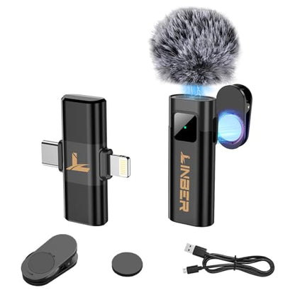 Wireless Lavalier Microphone for iPhone, Noise Cancelling - color: Black, style: A2 (1TX+1RX)