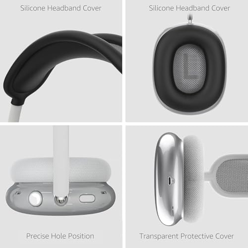 MOLOPPO 3 in 1 Case Cover Compatible with AirPods Max 2/1 2024/2020, Black | Anti-scratch Clear Soft TPU Ear Cups /Silicone Ear Pad Case /Headband Cover for AirPods Max, Transparent Accessories for Max - color: A3-Clear + Black