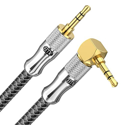 EMK Right Angle Aux Cord, 90 Degree 3.5mm Audio Cable Stereo Male to Male – Nylon Braided, Gold-Plated for Car, Home Stereo, Headphones – 3 Feet (1M) - size: 3 Feet, style: 90 to Straight 3-Pole (Audio Only)