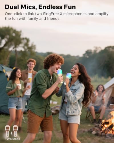 Wireless Bluetooth Karaoke Microphone with Dynamic Lights, Portable Handheld Mic, 6 Sound Effects, 10H Battery, Perfect for Kids Singing, Home Parties, Duet - Gift Idea, Works with All Smartphones