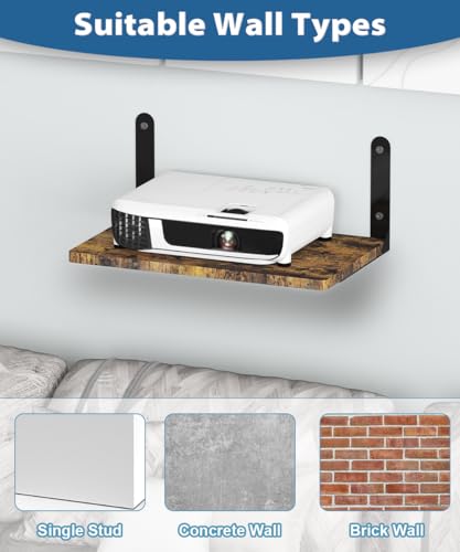Wall-Mounted Projector Shelf, Wooden Media Holder Holds Up to 24 lbs, Floating Entertainment Shelves Furniture for Cable Box, WiFi Router, TV Box, Game Console, DVD Player, Black - color: Black
