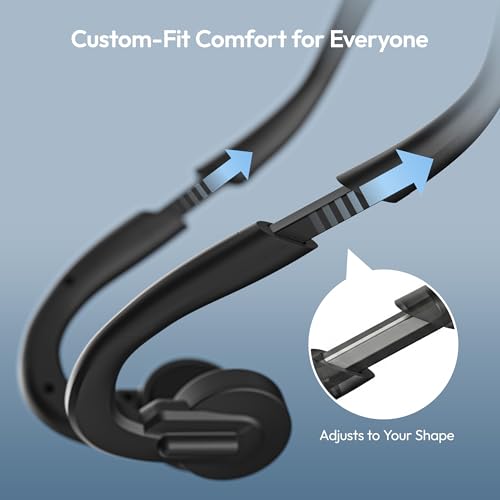 E&P Wired Bone Conduction Headphones with Microphone | 3.5mm AUX Wired, Open-Ear Earbuds, 7ft Extension Cable, Hands Free, Volume Control, Sweatproof