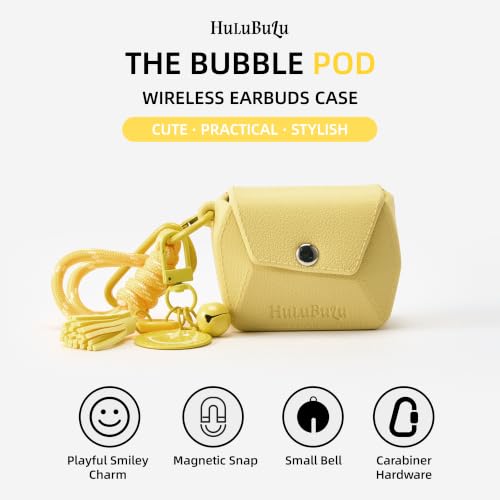 Bubble Pod Wireless Earbuds Case, Shockproof Waterproof EVA Case with Strap & Smiley Charm for Girls,Teens,Gift（Light Yellow） - color: Light Yellow