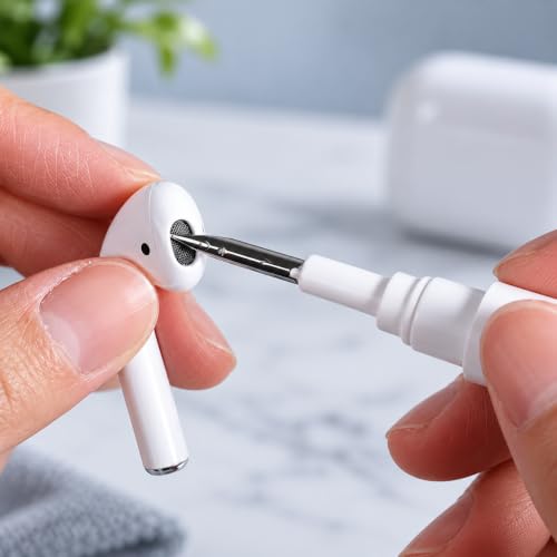3 in 1 Earbud Cleaning Pen with Brush, Sponge and Metal Tip, White - color: White