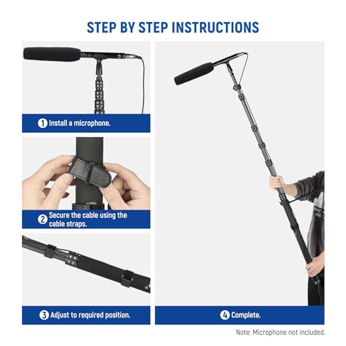 NEEWER Upgraded Microphone Boom Pole, 9.8ft/300cm, MS-300CB (Black) | Telescopic Carbon Fiber Mic Boom Arm, 5 Sections, 1/4" 3/8" 5/8" Screw Adapters, Cable Straps, Shoulder Strap, Storage Bag - style: MS-300CB