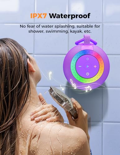 Bluetooth Shower Speaker IPX7 Waterproof: Removable Suction Cup, Purple