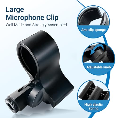 2 Pack Microphone Clips, Durable and Adjustable Mic Clip for Stand, Compatible with Large Diameter Mics for Stage, Church, Studio