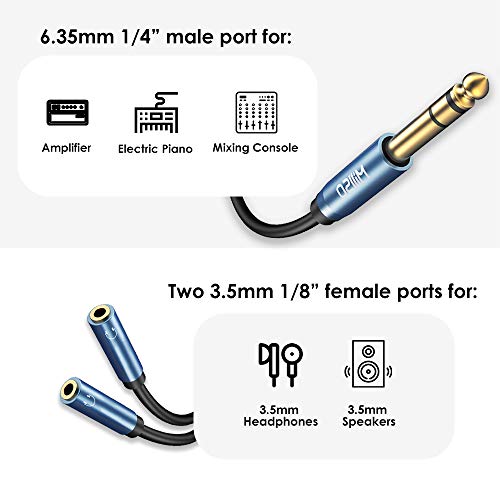 MillSO 6.35mm 1/4 Male to Dual 3.5mm 1/8 Female Headphone Adapter 12 inch
