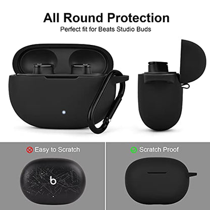AIRSPO Silicone Case Compatible with Beats Studio Buds Case 2021 Soft Protective Cover for Beats Wireless Earbuds with Keychain（Black - color: Black